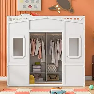 Playhouse Design Twin Size Loft Bed w/Built-in Storage