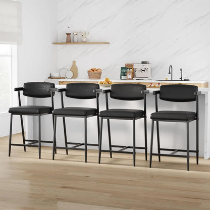 Modern Bar Stools Set (2) Back & Upholstered, Footrest