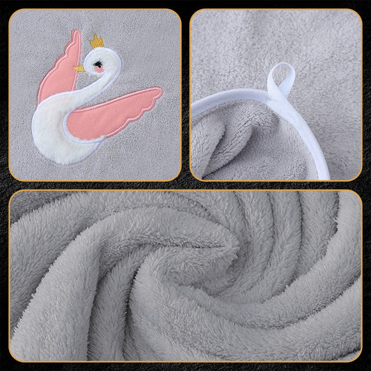 Elegant Swan Embroidery Fleece Towels