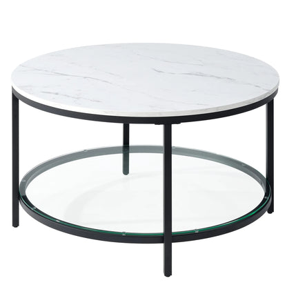 31" Modern Marble Round Coffee Table, 2-Tier
