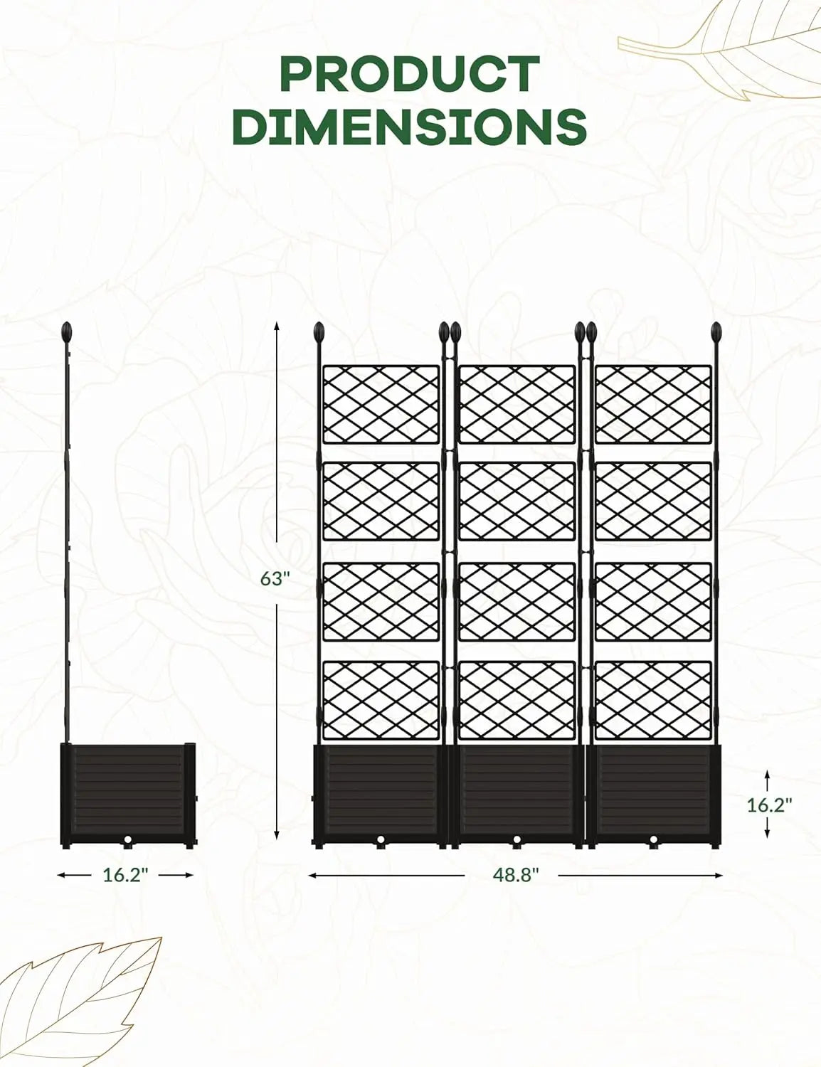 Raised Garden Plant Box with Metal Trellis,