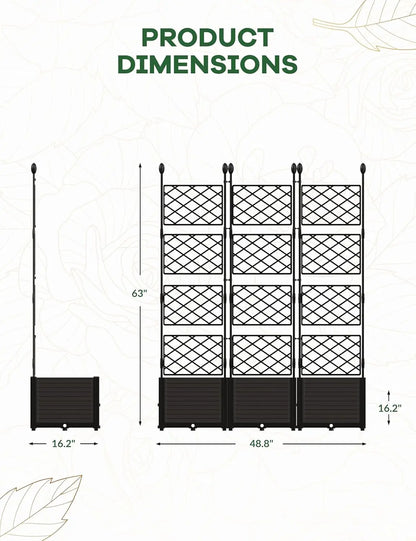 Raised Garden Plant Box with Metal Trellis,