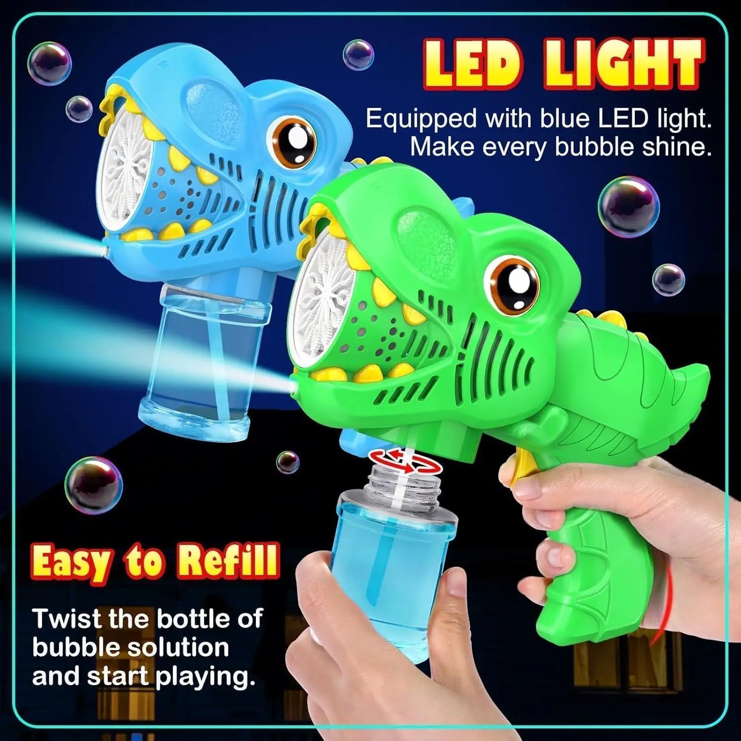 2pk Dinosaur Bubble Gun w/LED Lights & 4 Solutions