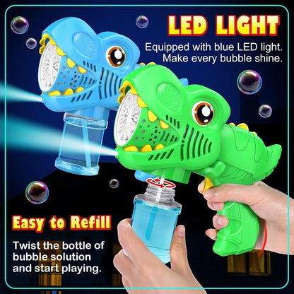 2pk Dinosaur Bubble Gun w/LED Lights & 4 Solutions
