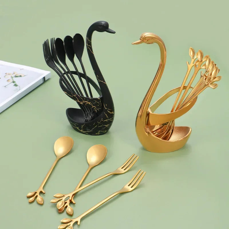 Elegant Swan Tableware Holder, Stainless Steel Spoon and Fork Base