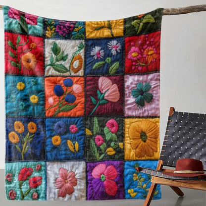 Vintage Floral Print Patchwork Flannel Blanket