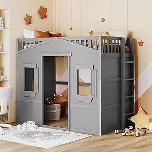 Playhouse Design Twin Size Loft Bed w/Built-in Storage