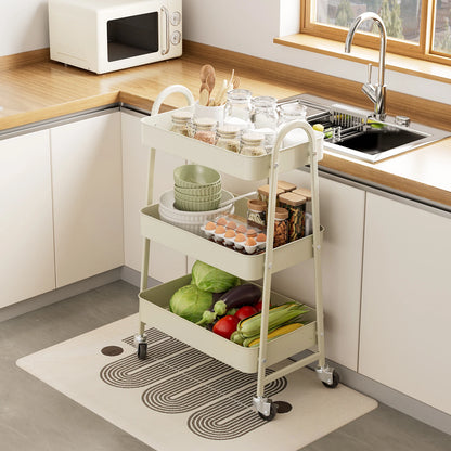 3 Tier Metal Storage Kitchen Cart with Lockable Wheels