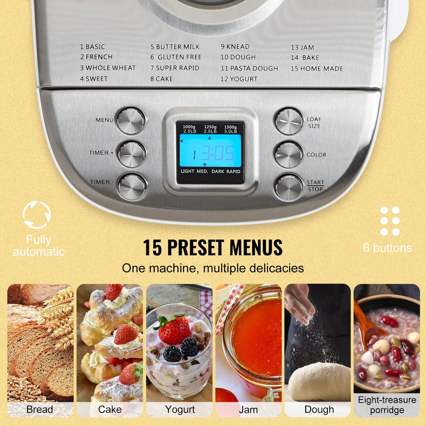 Automatic 2/3lb Bread and Dough Maker, Nonstick Ceramic Pan