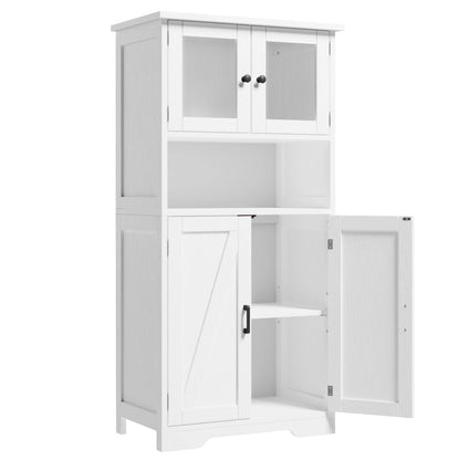 Free Standing Kitchen Pantry w/ 4 Doors, Tempered Glass
