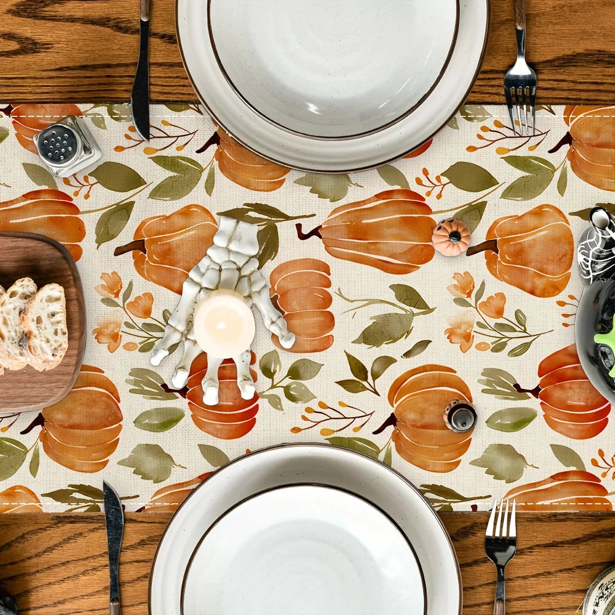 1pc (2 sizes) Fall Pumpkin Table Runner, Autumn Thanksgiving Floral