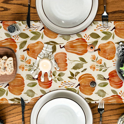 1pc (2 sizes) Fall Pumpkin Table Runner, Autumn Thanksgiving Floral