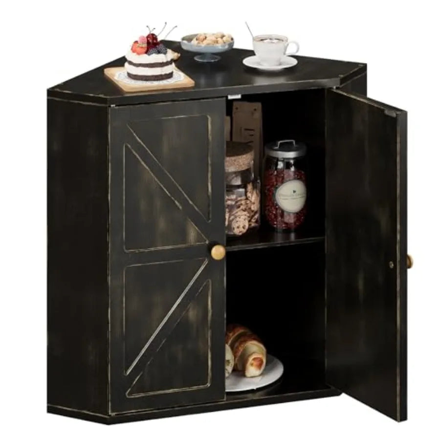 2 Tier Bamboo Corner Bread Box for Kitchen Counter