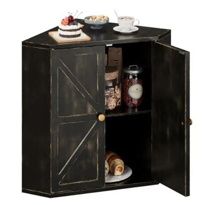 2 Tier Bamboo Corner Bread Box for Kitchen Counter