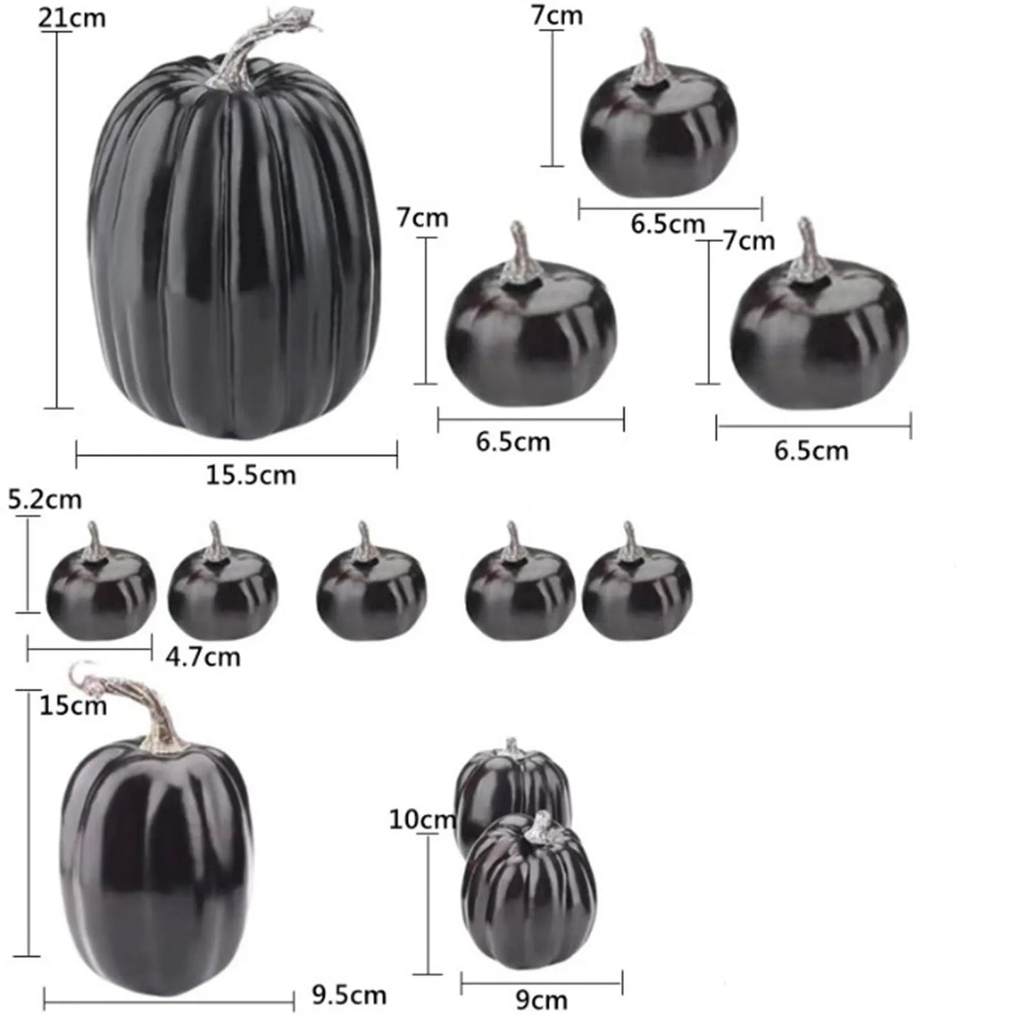 14pc Creative Black Artificial Pumpkin, Lightweight, Reusable