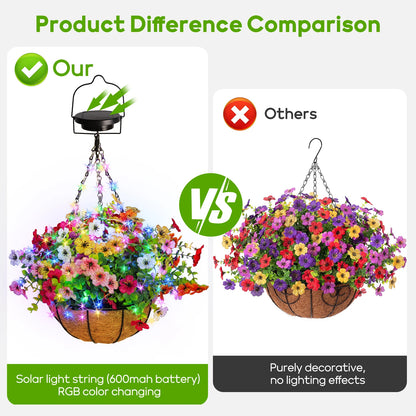 Solar Powered Hanging Flower Basket, Decorative Lighting,