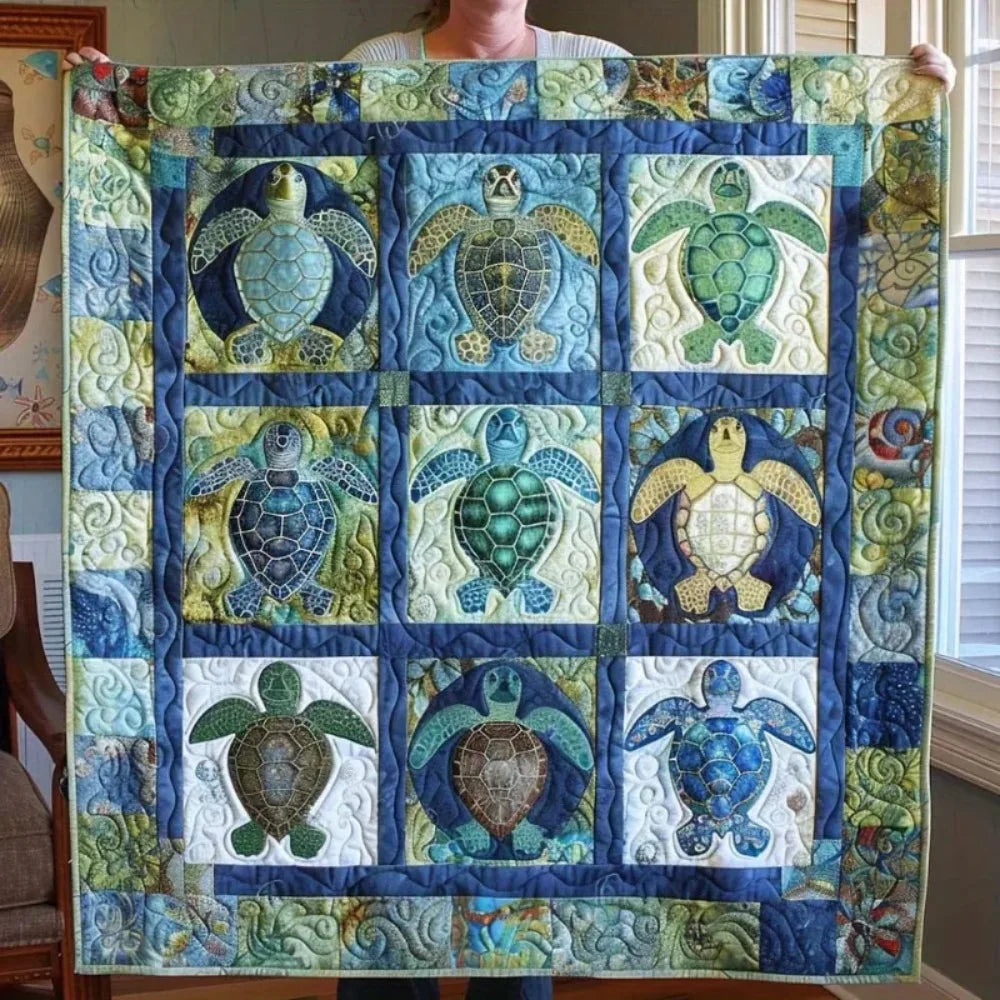 Soft, Warm, Cozy Turtle Patchwork Flannel Throw Blanket