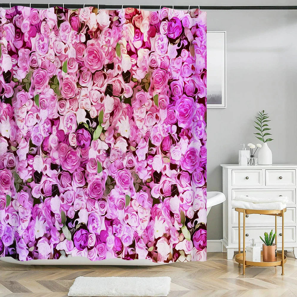 Waterproof Polyester Fabric Bathroom Curtain w/12 Hooks