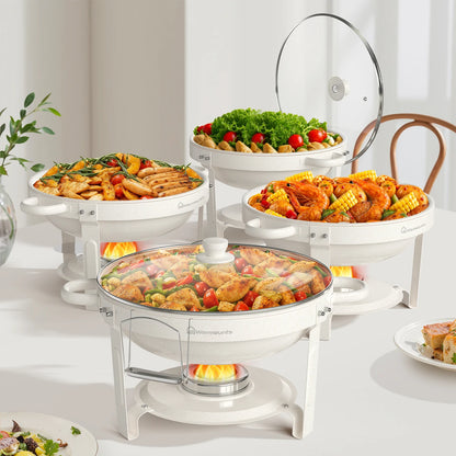 2/4Pack 5QT Round Chafing Dishes, Buffet Set w/Glass Lid