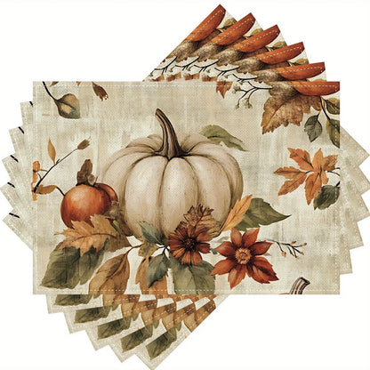Fall Thanksgiving 4/ 6pcs Vintage Pumpkin Flowers Leaves Placemats 12"x18"