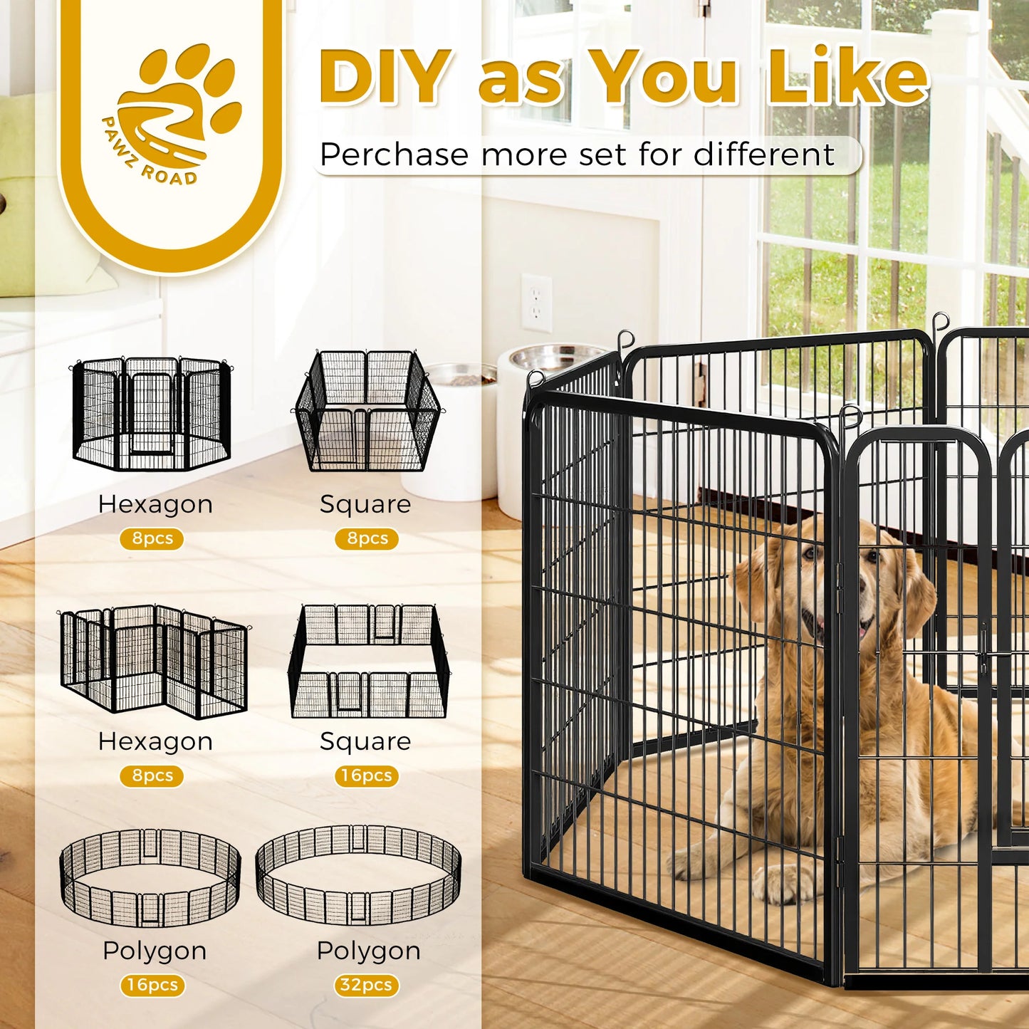 Indoor/Outdoor Foldable Metal Pet Playpen w/Door,