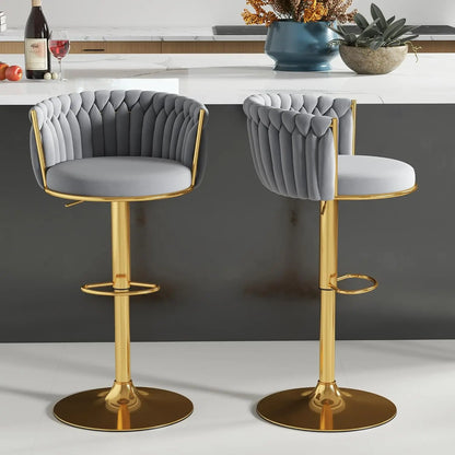 Set of 2, Hand-Woven Barstools, Counter Height
