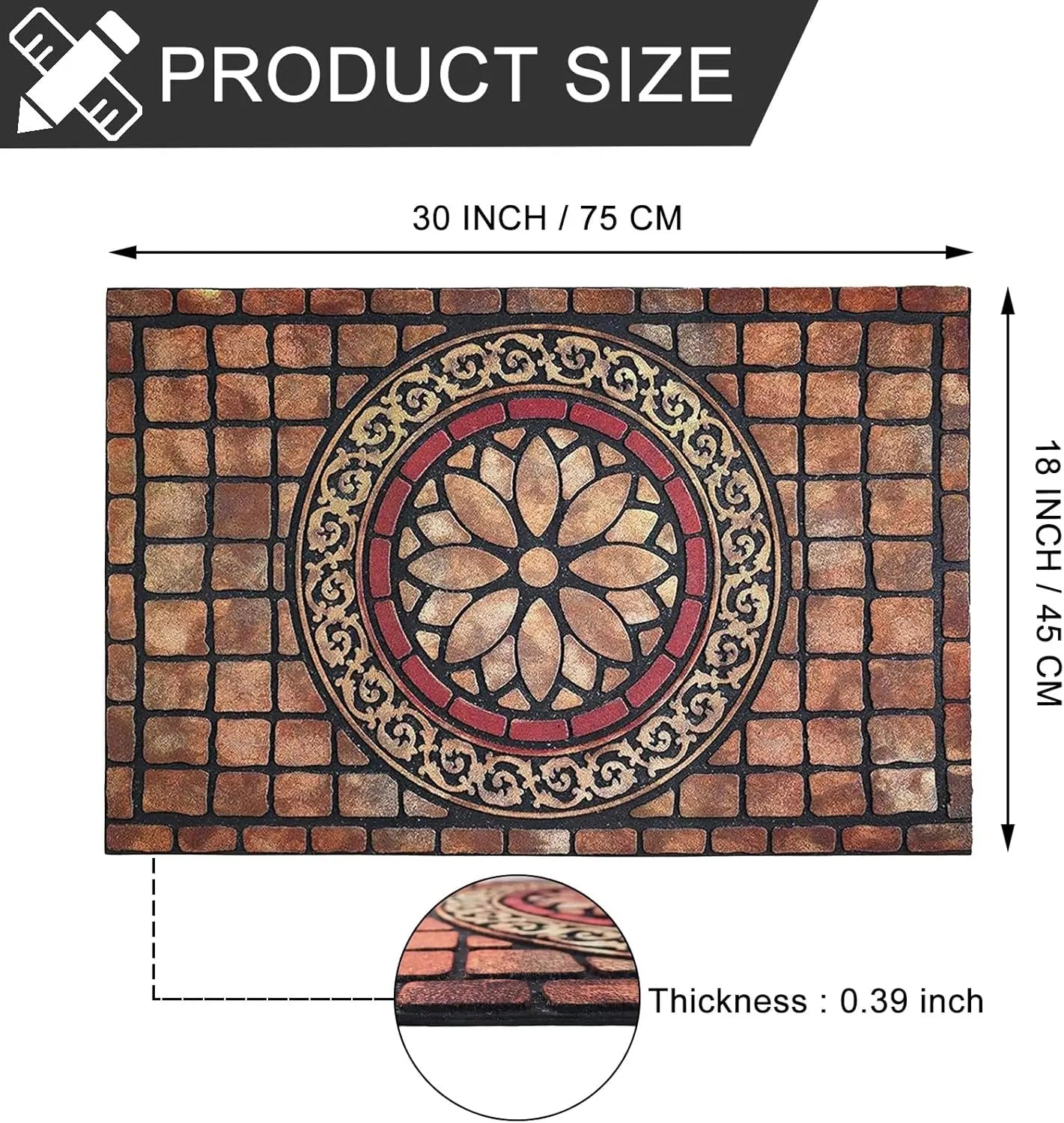 Rectangle Entrance Door Mat Large 18" x 30"; High Traffic Area
