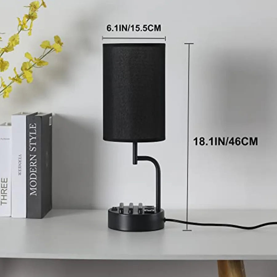 Table Lamp Set with 3 USB Charging Ports, AC Outlet and Phone Stands