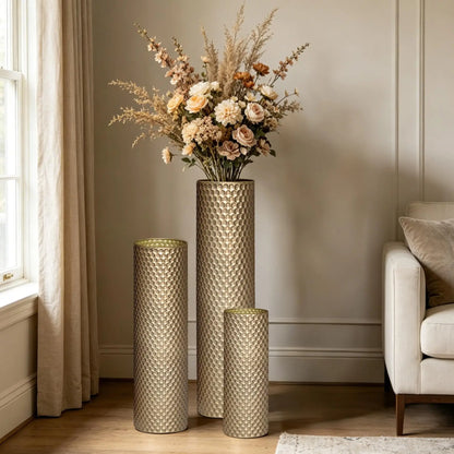 Set (3) Extra Large Black Tall Metal Decorative Vases, 27.6"