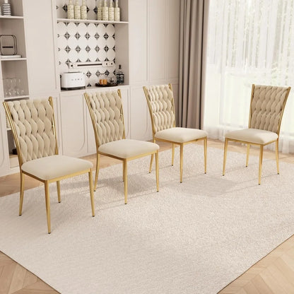 Set (4) Modern Velvet Upholstered Dining Chairs w/Gold Metal Legs