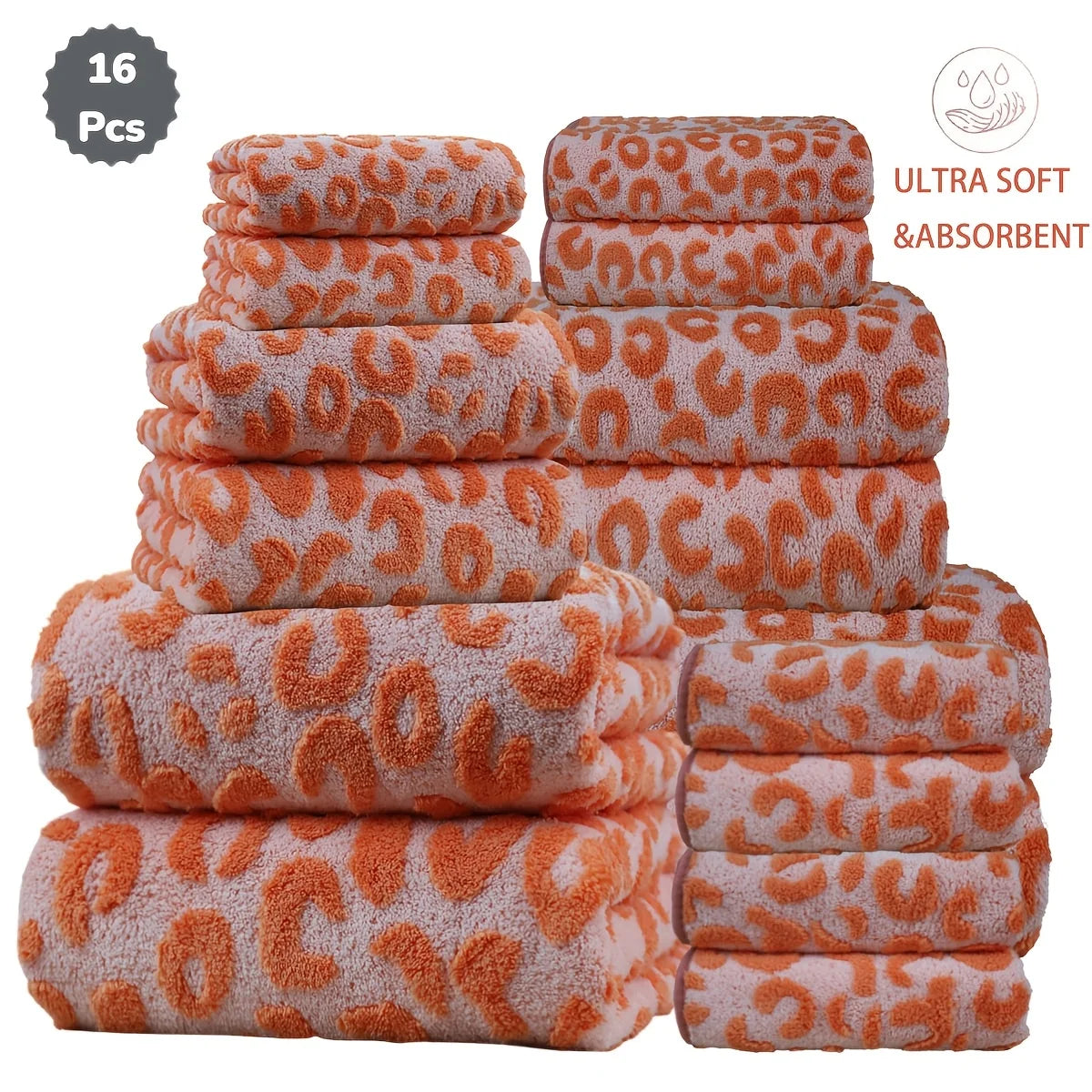 16pc Print Coral Flannel Bath Towel Set