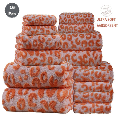 16pc Print Coral Flannel Bath Towel Set