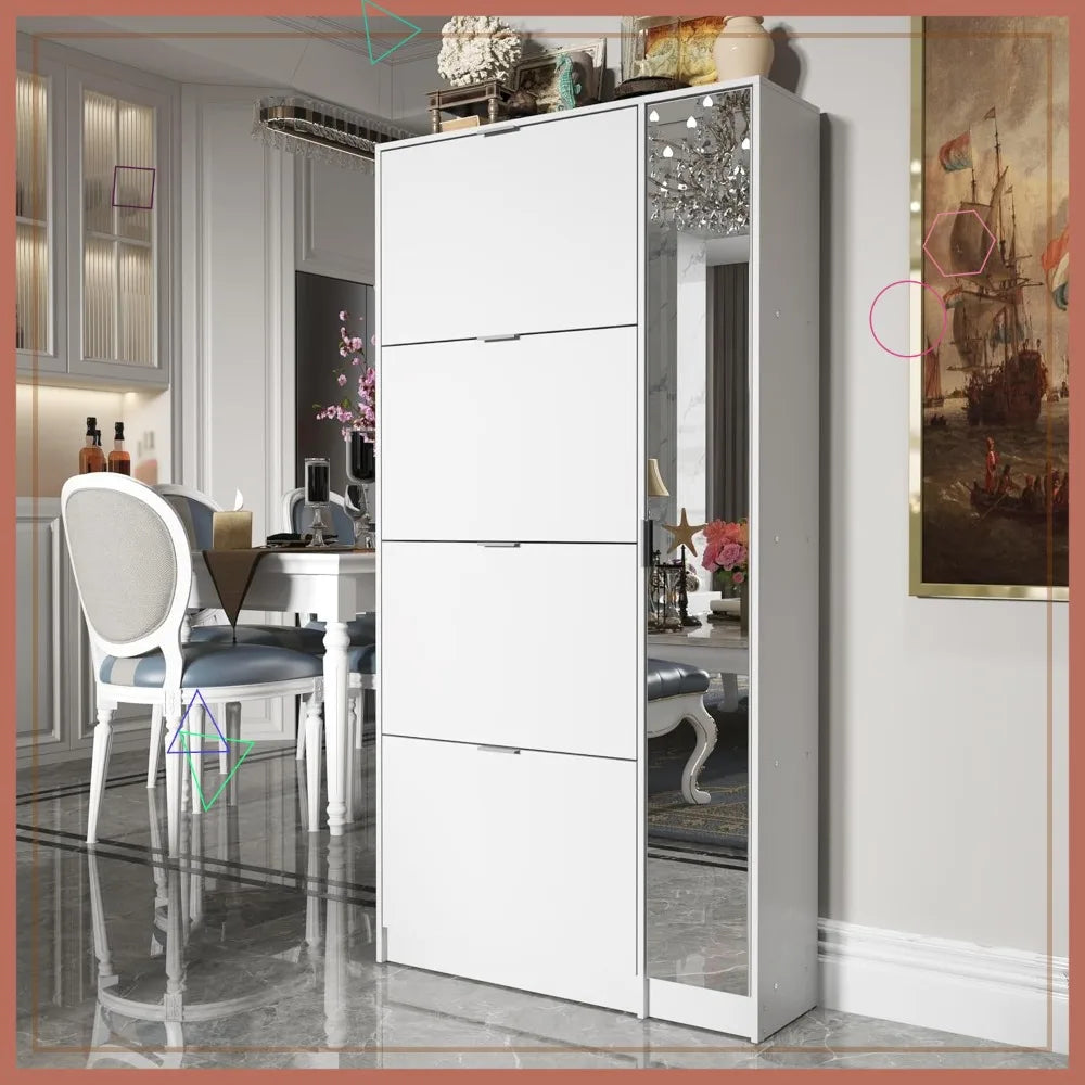 Shoe Storage 4 Flip Drawers & Mirror,