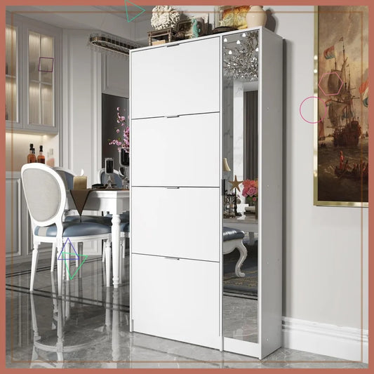 Shoe Storage 4 Flip Drawers & Mirror,