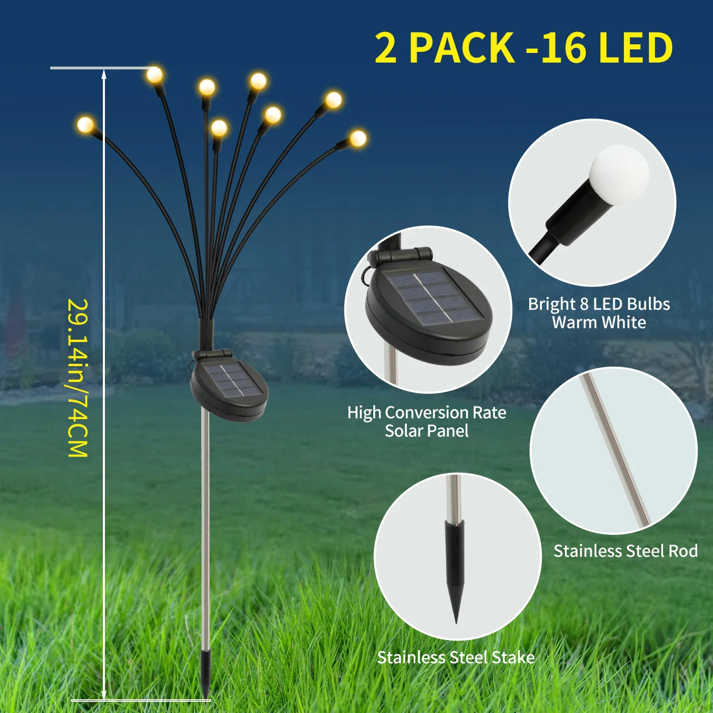 8-Head Outdoor Decorative Firefly Lights, LED Solar
