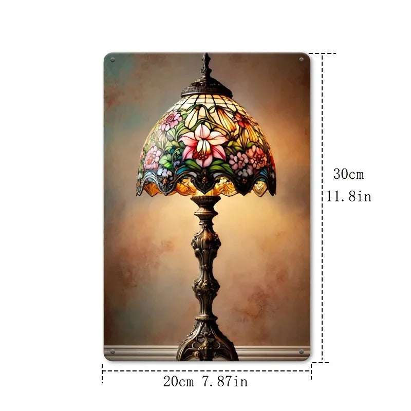 Elegant Floral Glass Table Lamp, Metal Sign Warm Beige