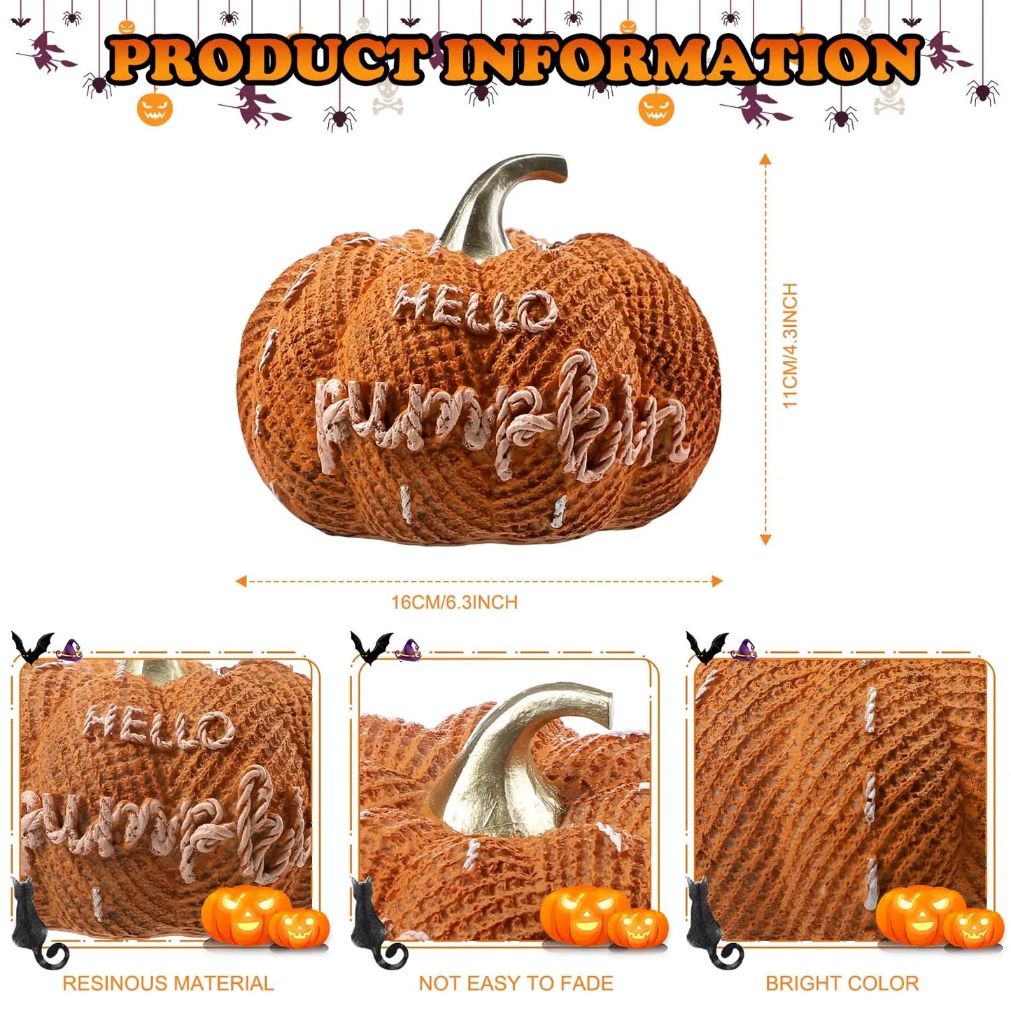 Halloween Pumpkin Knitted Texture Table Ornament, Farmhouse