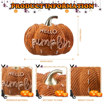 Halloween Pumpkin Knitted Texture Table Ornament, Farmhouse