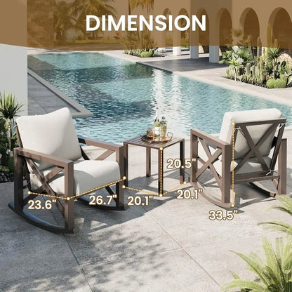 2 Outdoor Rocking Chair Set w/Table and 6.5" Water-Resistant Cushions