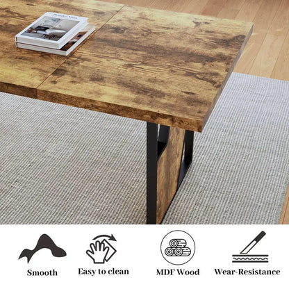 70.8 Modern Wooden Dining Table with 2 Benches,