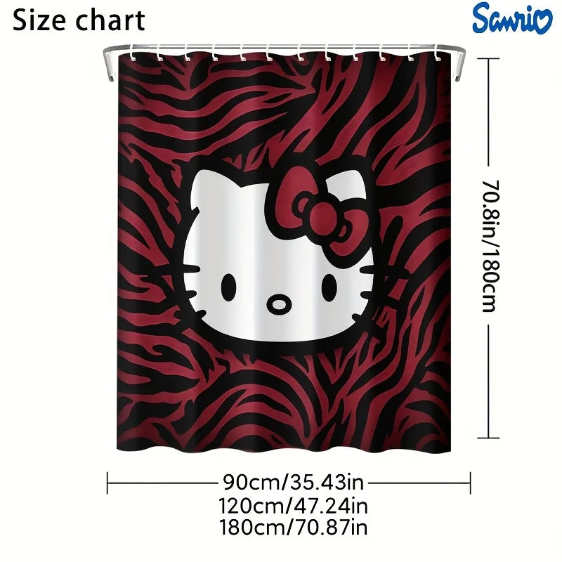 Hello Kitty Pattern Shower Curtain with 12 Hooks