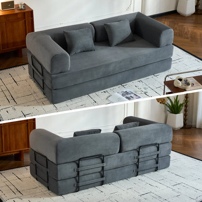 79" Folding Convertible Sofa Bed, Oversized Corduroy Futon, Boneless Loveseat