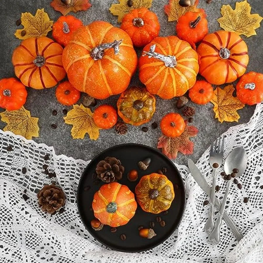 16 Pcs Outdoor Pumpkin Fall Decorations, Large, Small