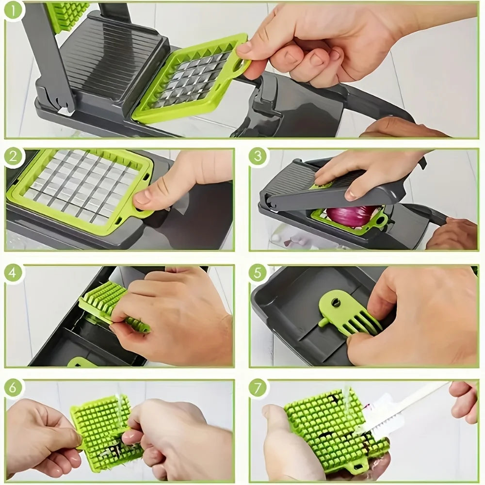 16-in-1 Manual Vegetable Chopper with Container & 8 Blades