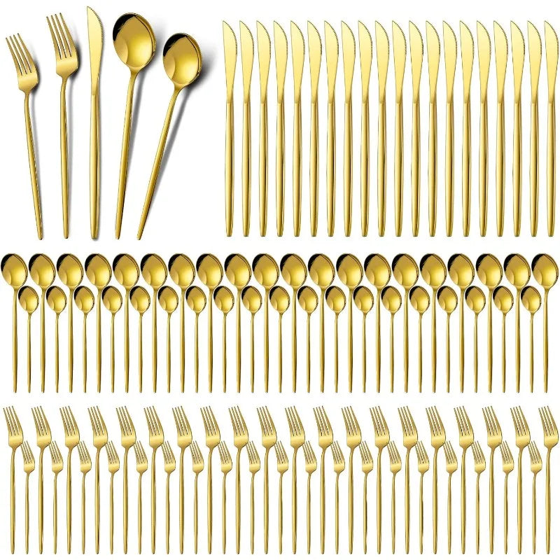 400 Pcs Gold Silverware Stainless Steel Flatware Portable Gold Utensils Reusable Tableware Cutlery for Home
