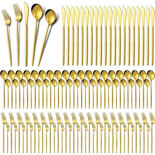 400 Pcs Gold Silverware Stainless Steel Flatware Portable Gold Utensils Reusable Tableware Cutlery for Home