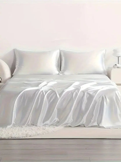 4pcs Cooling Satin Bed Sheet Set Shrink-Resistant,