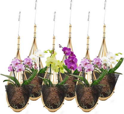 Handwoven Bamboo Hanging Planter 5 Inch 6 Pack with Nest Style, Indoor Outdoor Garden Decor
