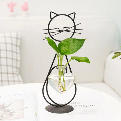 Simple Cat Hydroponic Flower Arrangement Vase, Love Heart Shape Pot