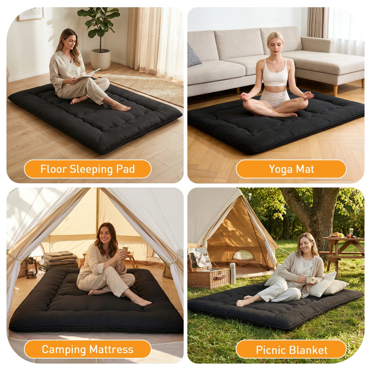 4" Portable Soft Floor Mattress w/Removable Washable Cover